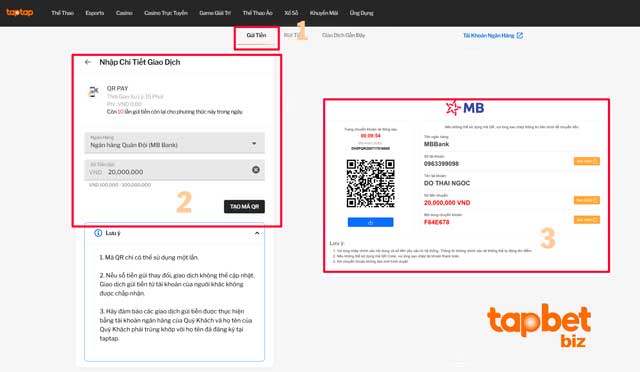Nạp tiền TAPTAP bằng mã QR